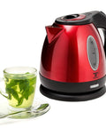 Red One Point Two Liter Cordless Electric Kettle 1500 Watt Fast Boil Stainless Steel Portable Tea Pot With Boil Dry Protection
