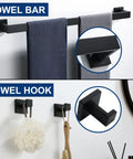 Matte Black 5 Piece Bathroom Hardware Set With 24 Inch Square Towel Racks, SUS304 Stainless Steel Towel Bar Set detail view