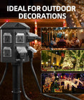 Heavy Hitter Outdoor Power Strip Timer With Dusk To Dawn Light Sensor, waterproof six outlet extension cord mounted for outdoor decorations.