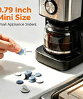 Self Adhesive Appliance Sliders 24 Pack Straight Up Kitchen Game Changer, mini size glide disc, 0.79 inch, shown with coffee maker.
