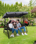 Family sitting on 3 seater porch swing with Heavy Duty Patio Swing Canopy Replacement Cover, Grey, in garden