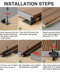 Installation steps for No Sweat 500 Pack Polymer Hidden Deck Fasteners For Composite Backyard Patio Builds showing board alignment and fastener placement.