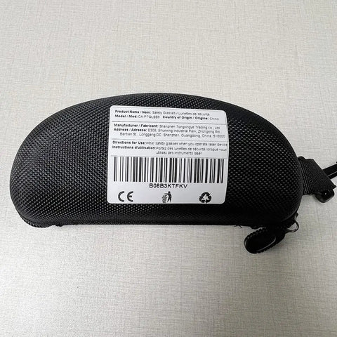Top Shelf Laser Safety Glasses Hella Secure Against Uv Blue Red And Infrared Beams OD4 Plus Lens stored in a black protective case.