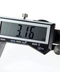 Digital caliper measuring diameter, display reads 3.16 mm