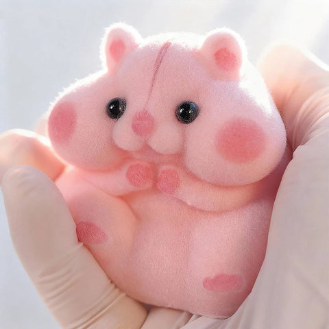Totally Sweet Handmade Squishy Hamster Toy For Chill Out Vibes, soft pink silicone fidget toy held in hand for stress relief.
