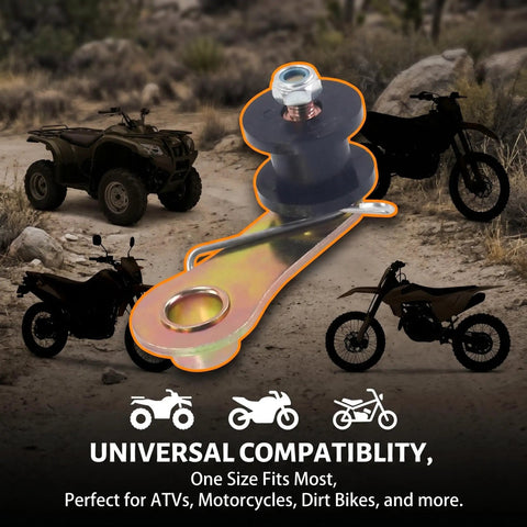 Top Shelf Tough As Nails Heavy Duty Chain Roller Tensioner With Spring Loaded Iron Sprocket Guide for Motocross Dirt Bikes ATVs Universal Anti Skip Chain Keeper Rig, featuring spring loaded assembly on rough terrain.