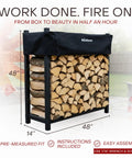 Built Tough Indoor Outdoor Firewood Rack Set, Heavy Duty Steel Log Storage Holder With Seasoning Cover, Four Foot By Four Foot