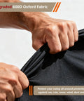 Hands demonstrating strength of 600D oxford fabric for Rugged Outdoor Swing Cover For A 3 Seat Hammock And Patio Furniture Waterproof All Weather Protection 87 Inch Long 60 Inch Wide 72 Inch High Windproof UV Shield For Porch Gliders And More.