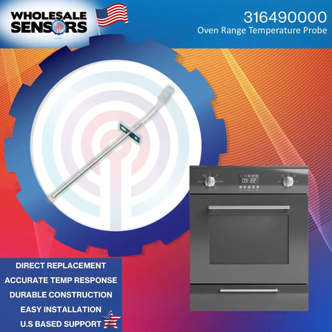 Oven Temperature Probe Sensor Replacement For 316490000 Compatible With OEM Style Installation next to an oven.