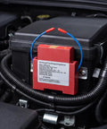 Badass Automatic Fire Extinguisher Stickers For Engine Bay, red aerosol extinguisher device installed in engine bay.