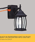 Traditional Outdoor Wall Sconce With Seeded Glass And Two Built In GFCI Outlets For Easy Access Power Black Finish
