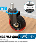 Office Chair Wheels Set Of 5 - 3 Inch Rubber Casters Replacement Universal Fit, Heavy Duty, Smooth And Quiet Rolling