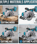 5 Inch Brushless Cordless Circular Saw Packing A Beefy 6000 Rpm Spin And Quick Bevel Swaps For Hassle Free Wood And Soft Metal Cutting On Everyday Crew Projects Today, cutting wood, PVC, and plastic.