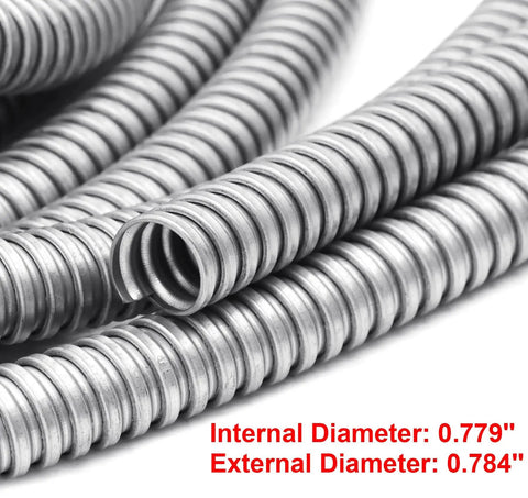 Close-up of Heavy Duty Reduced Wall Flexible Metal Conduit 50 Feet Long Three Quarter Inch Galvanized Steel Outdoor Electrical Conduit with diameters