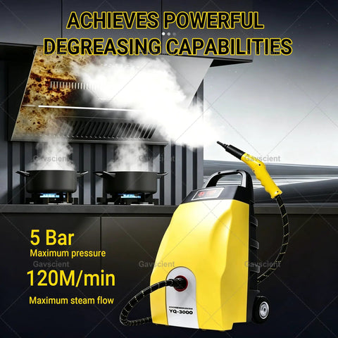 Gavscient High Pressure Steam Cleaner Heavy Duty Portable Steamer With 3.5L Tank And 6 Accessories For Home Kitchen Car Upholstery Tile Grout And AC Cleaning In Yellow Color Powerful Multi Surface Solution with steam in action.