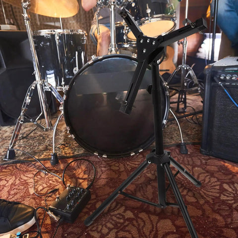 Heavy Duty Adjustable Foldable Dumb Drum Stand With Non Slip Base Portable Alloy Snare Rack Support Built Like A Tank in studio setting.