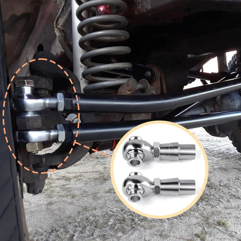 Heavy Duty 3/4 Inch Chromoly Heim Joints Rod End Kit Right And Left Thread With Tube Adapters Misalignment Spacers And Jam Nuts For Steering Suspension And Traction Bars mounted on vehicle axle.