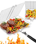 Two Pack Nesting Grill Baskets With Removable Handles For Outdoor BBQ Grillin Barbecue Gear Stainless Steel Camping Accessories