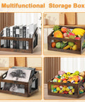 Wooden Dog Toy Basket With Slanted Front For Easy Reach Doggo Friendly Durable Toy Box showing versatility with books and fruits.