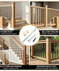 Heavy Duty Hidden Newel Post Mounting Kit For Wood Stair Railing Hardware, showcasing platform post and balcony railing details.