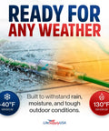 Built Tough For The Daily Grind Heavy Duty 100 Foot Extension Cord 10 Gauge 3 Prong Power Cable With SJTW Jacket in rain.