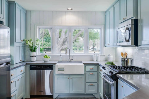 Kick Off A Fresh Kitchen Glow With A Tight Vintage Vibe Solid Zinc Build That Takes The Daily Grind Like A Champ Three Inch Hole Spacing Antique Copper Cabinet Pulls In A Handy Six Piece Set For Stress Free Drawer Makeovers in a modern kitchen.
