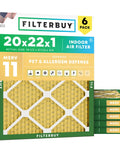 No Sweat 20x22x1 Air Filters MERV 11 Selection For Furnace And HVAC Units Heavy Duty Pleated Media 6 Pack in box