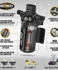 Zero Hassle 12V RV Water Pump With Smart Pressure Switch And Real Big GPM Flow Rating For Camper Marine Boat Trailer Straight Swap Install Clean Diaphragm Motor Hustle Free Plumbing showing internal components and features.