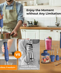 Cordless Rechargeable Immersion Hand Blender 6 In 1 Multi Function Kit with attachments and user blending soup