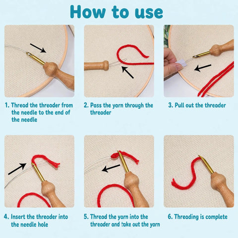 Instructions for using Purple Punch Needle Kit For Beginners With Wooden Handles And Adjustable Needles In Three Sizes Complete Craft Set