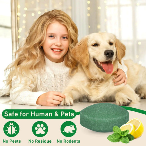 24 Pack Peppermint Oil Rodent Repellent Busts Mice Rats Spiders Roaches Squirrels Inside Out with child and dog