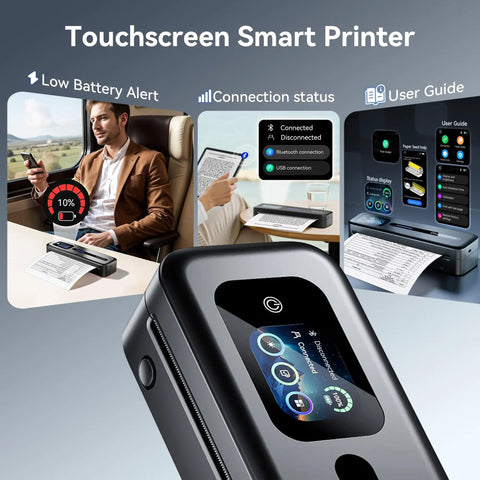 Upgraded Portable Wireless Printer With Touchscreen, Bluetooth Thermal Inkless M832D printing on A4 paper