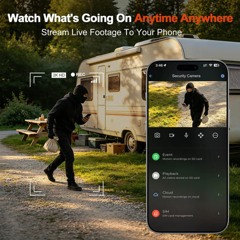 No Fuss Off Grid 4G LTE Cellular Wireless Security Camera For Remote Cabins Ranches And Pastures Straight Synced To Your Phone Without Wi Fi Or Complicated Wiring Setup in action; image shows a person monitoring through a phone.