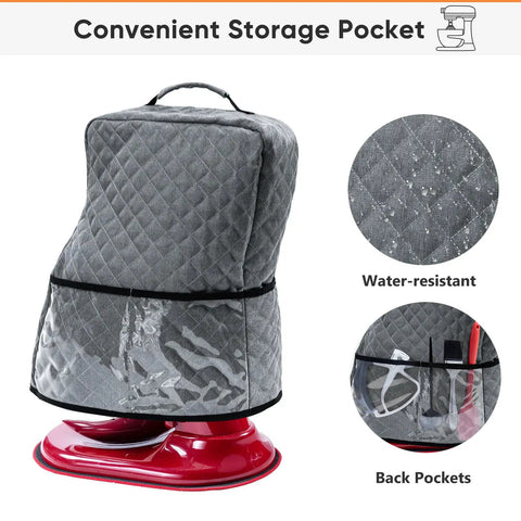 Heavy Duty Stand Mixer Cover With Smooth Glide Appliance Sliders For No Sweat Kitchen Moves And Hella Sturdy Dust Seal, gray, with storage pockets and water-resistant design.