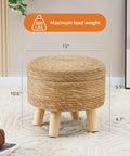Handwoven Natural Seagrass Storage Ottoman Poufs Round Footrest Stool With 4 Wood Legs Comfy Padded Outdoor Seat Cozy Hidden Storage