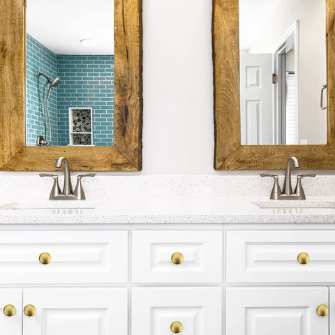 Premium Zinc Cabinet Knobs Featuring A Killer Gold Finish And Fresh Euro Style Vibe Built Different For Long Lasting Performance A Straight Up Quality 30 Pack Furniture Hardware Refresh on white bathroom vanity.