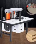 Portable Edge Bander For Woodworking on a table shows adjustable speed control and double sided gluing in woodworking projects.