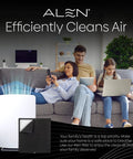 Replacement True HEPA Air Filter For BreatheSmart Classic in living room with family on couch, laptop and tablet in hand
