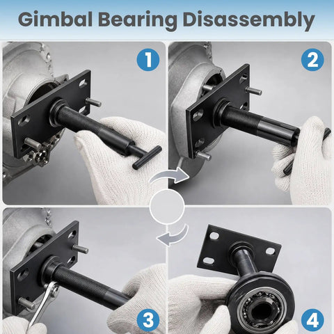 Gimbal Bearing disassembly steps using Complete Gimbal Bearing Puller And Alignment Kit For Mercruiser Alpha Bravo Volvo Sterndrive.