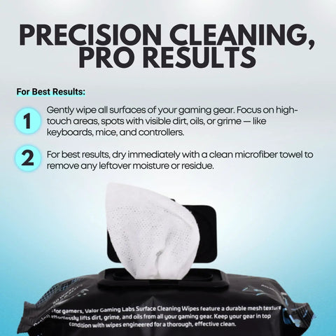 Gaming Peripheral Wipes And Cleaner For Keyboards Mice Controllers Laptops PCs And Desks Alcohol Free Unscented Paraben Free 50 Pack with open wipe packet