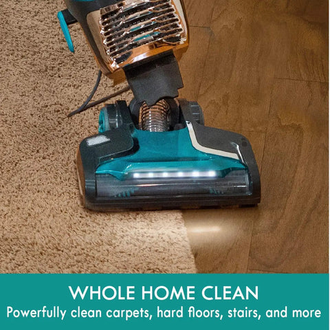 Intuition Lift Up Bagged Upright Vacuum cleaning carpet and hard floor, green, lightweight, with two motor power suction and HEPA filter