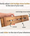 Sink Mounted Whetstone Holder For Easy Knife Sharpening No Mess Over The Sink, Warm Acacia Wood Design, adjustable setup shown