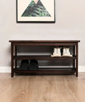 Sturdy Hickory Wood Shoe Bench With Massive Storage For Entryway And Mudroom Indoor Outdoor Ready Front Door Organizer USA Grown Hardwood Dark Walnut Finish Solid Top And Bottom Shelves