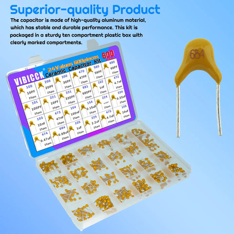 Bad Boy Multilayer Monolithic Ceramic Capacitor Assortment Kit containing 600 pieces in a clear compartment box for electronic repairs.