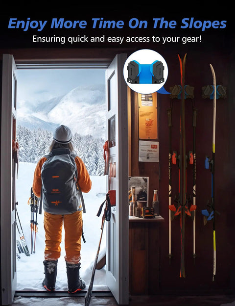 Durable Ski Wall Rack with Nonslip Rubber Grips Stores Winter Gear Safely in Garage or Shop Holds Any Ski or Snowboard Firmly