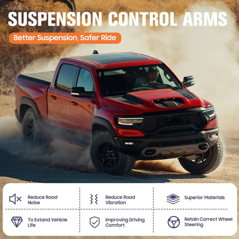 Refresh Your Daily Driver With Heavy Duty Front Lower Control Arms Suspension Kit For Honda Civic 1 8L 2006 To 2011 Packed With Ball Joints Tie Rods And Sway Links, showing a red truck with control arms.