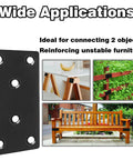 Thirty Five Pack Pro Grade Three Point One Inch Black 304 Stainless Steel Mending Plates with wide applications for furniture and fences.