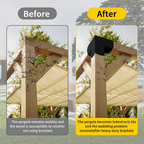 Three Way T Shaped Pergola Brackets For 4x4 Wood Beams Actual Three And A Half By Three And A Half Inches With Hardware Beefy Heavy Duty Outdoor Bracket Set For Gazebos Hammocks Cabins Made From 14GA Steel In Matte Black Finish 4 Pack