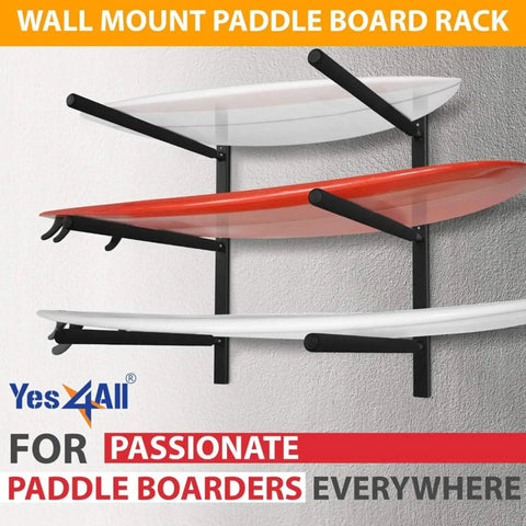 Badass Heavy Duty Steel Wall Mount Paddle Board Rack And Surfboard Hanger With Thick Padded Foam Arms for three boards