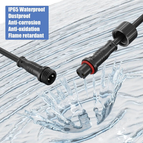 M12 2 Pin Waterproof Connector Set Heavy Duty For LED Strip Lights 22 AWG 5 Pairs With 25 Cm Extension Cables IP65 shown in water